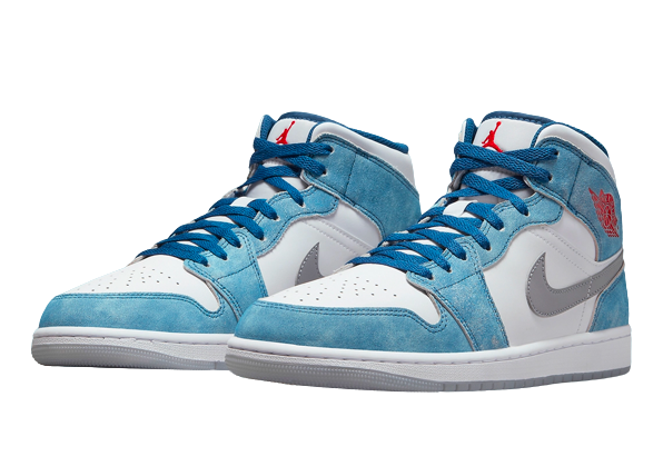 White jordans with store blue and red