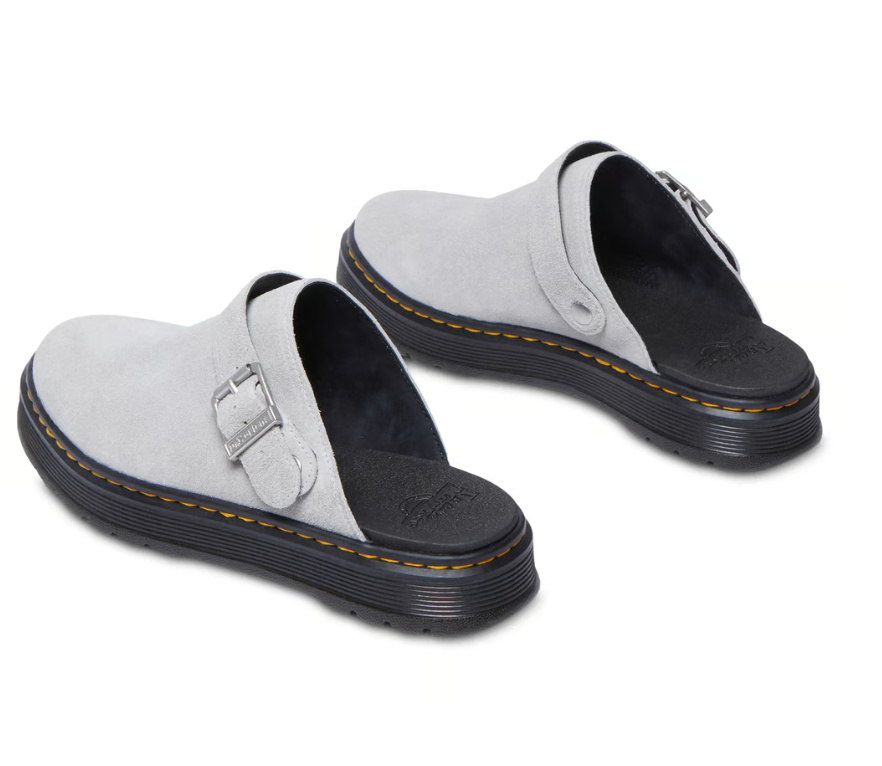 (Dr.Martens) Brookline Mule ★ GREY Dr Martens Brookline Mule Mist Grey Bronx Suede | The Vault UK